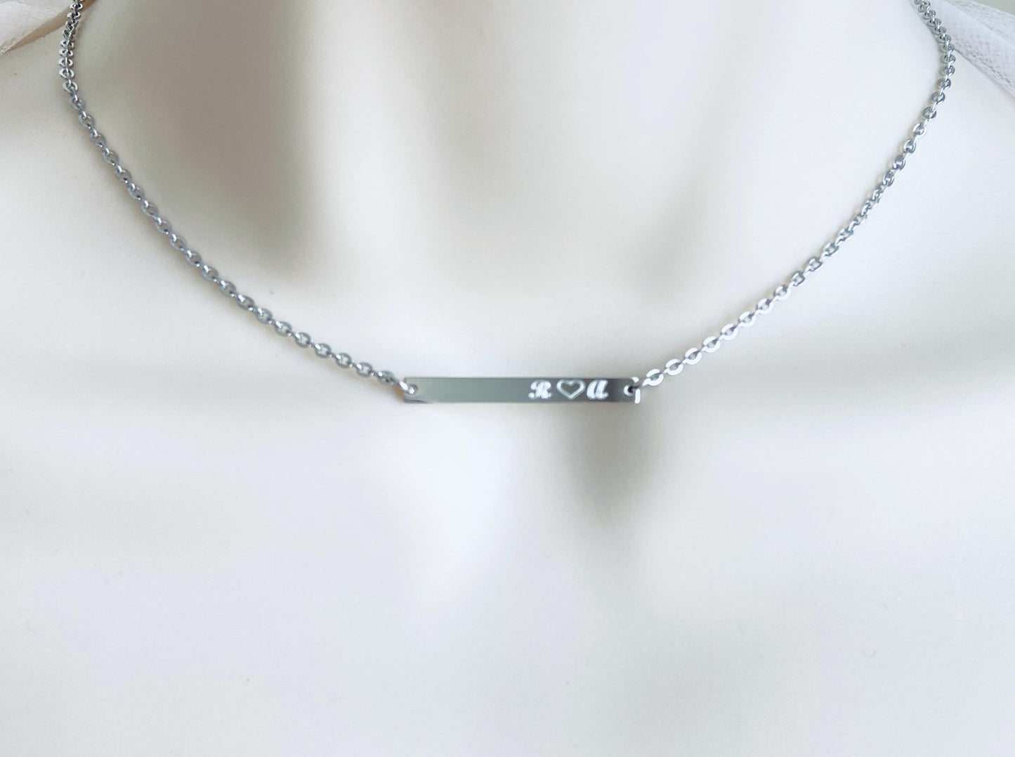 Personalized Stainless Steel Tiny Skinny Bar Necklace • Custom Engraved Name Bar Necklace