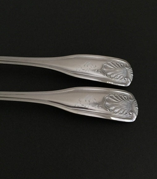 Personalized Stainless Steel Dinner Fork with Floral Handle • Custom Engraved Silver Fork Gift