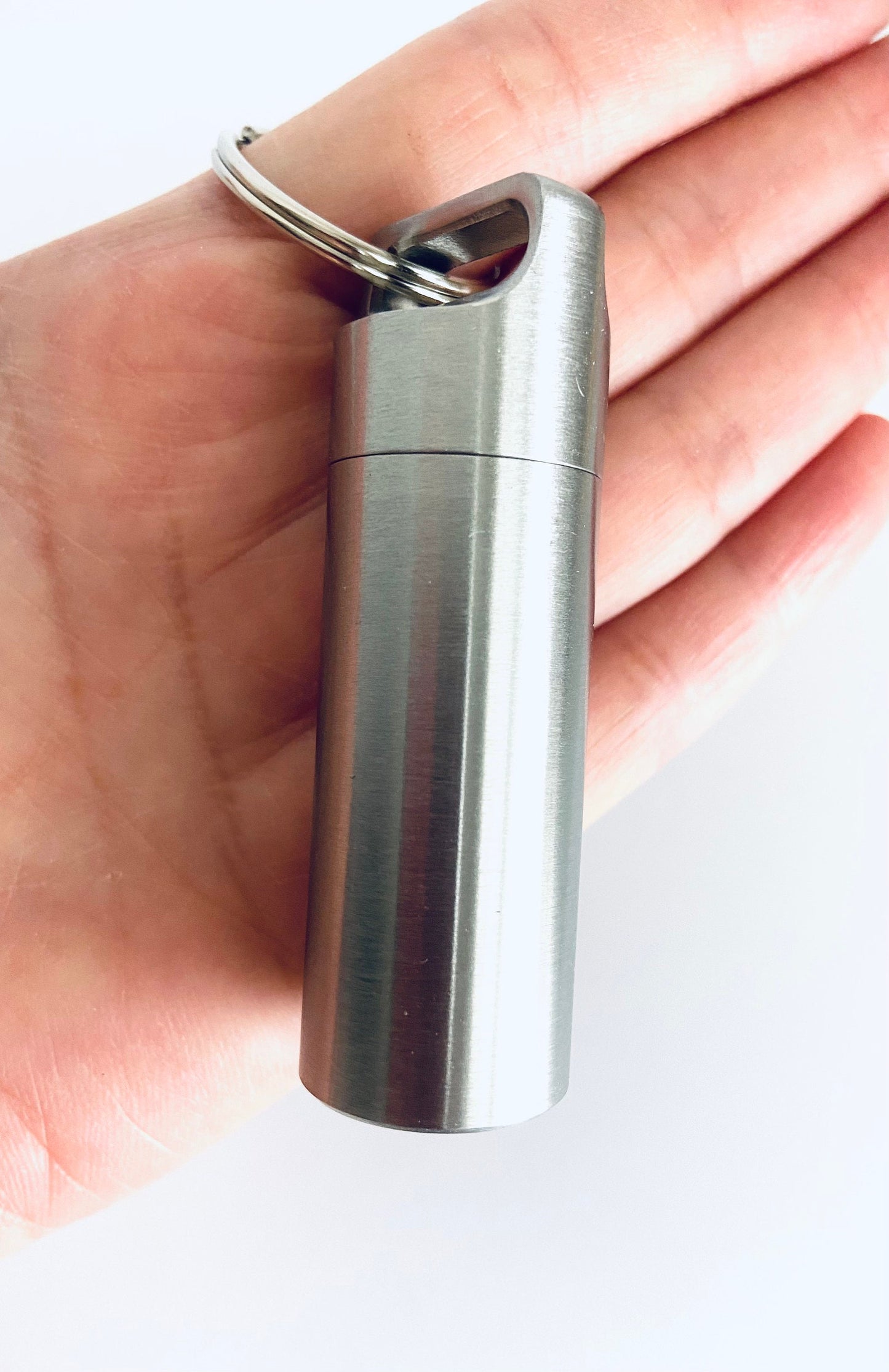 Personalized Stainless Steel Large Pill Holder Key Chain • Custom Engraved Waterproof Medicine Capsule