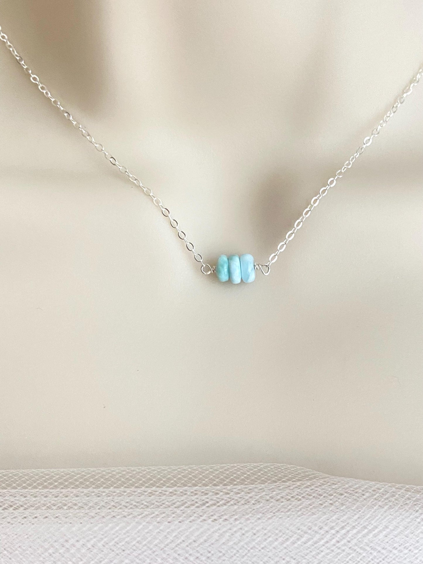 Larimar Beaded Necklace in Sterling Silver or Gold Filled