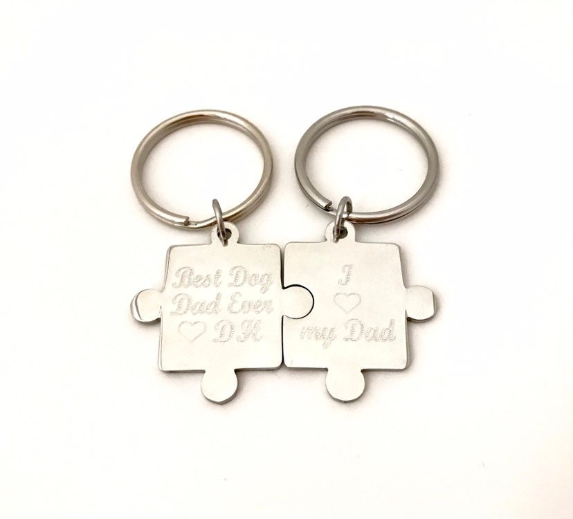 Personalized Stainless Steel Puzzle Keychain Set • Custom Engraved Matching Key Chains