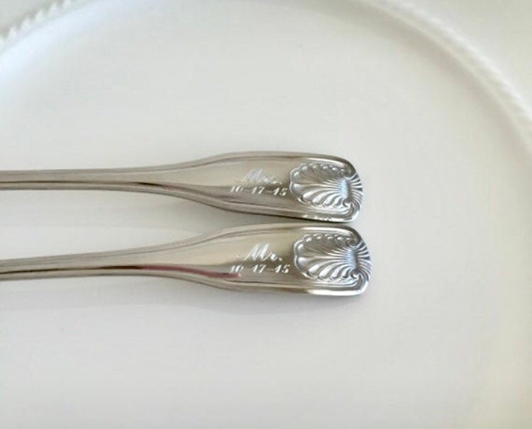 Personalized Stainless Steel Dinner Fork with Floral Handle • Custom Engraved Silver Fork Gift