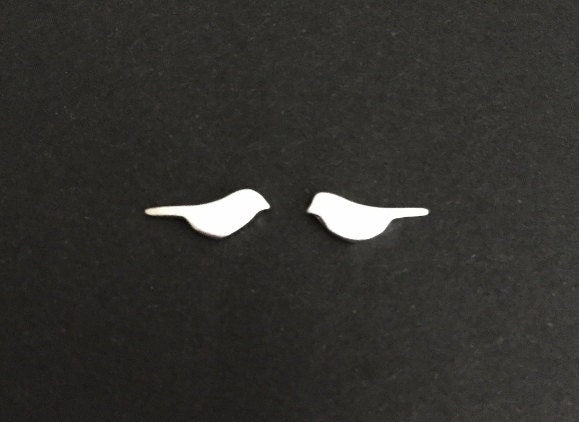 Sterling Silver Tiny Bird Stud Earrings • 925 Dainty Bird Silhouette Studs