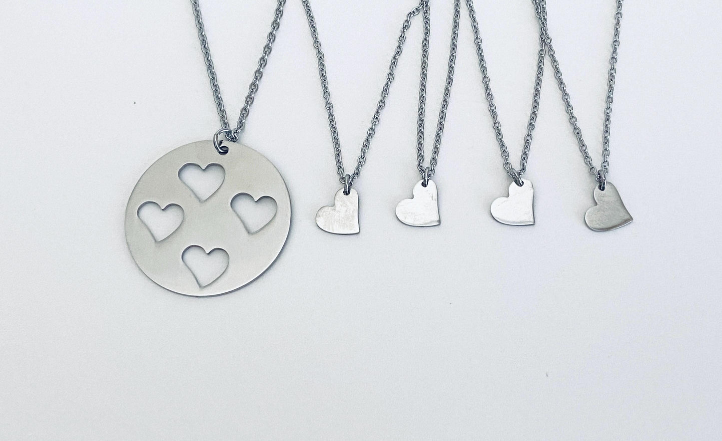 Stainless Steel Mother & 4 Daughters Necklace Set • Matching Family Necklace Set
