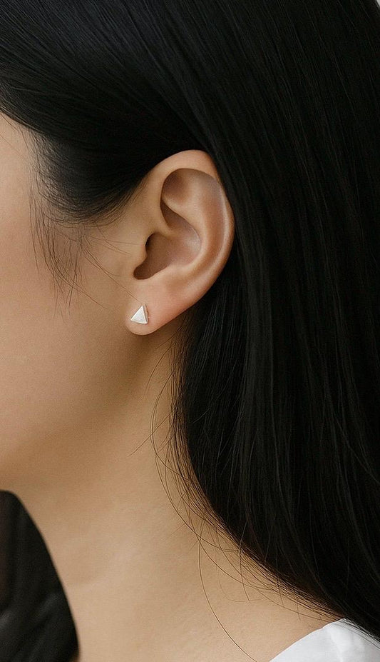 Sterling Silver Triangle Stud Earrings • Minimalist Geometric 925 Silver Earrings