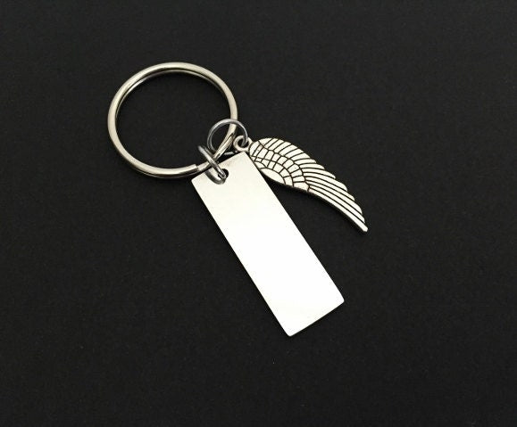 Personalized Angel Wing Keychain  • Custom Engraved Key Chain with Angel Wing Charm