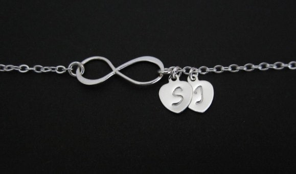 Sterling Silver Infinity Bracelet with Heart Charm • Personalized Charm Bracelet, Choose One or Multiple Charms
