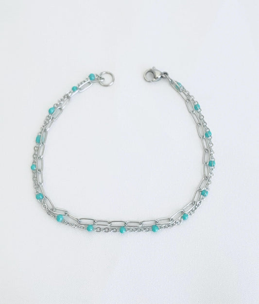 Double Strand Stainless Steel Paperclip & Enamel Chain Bracelet • Layered Mini Paperclip Bracelet for Women