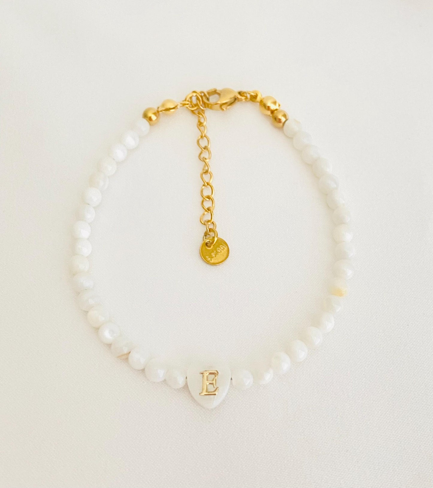 Personalized Shell Initial Bracelet • White Shell, Yellow Shell, Jasper & Ice Jade Beaded Bracelet