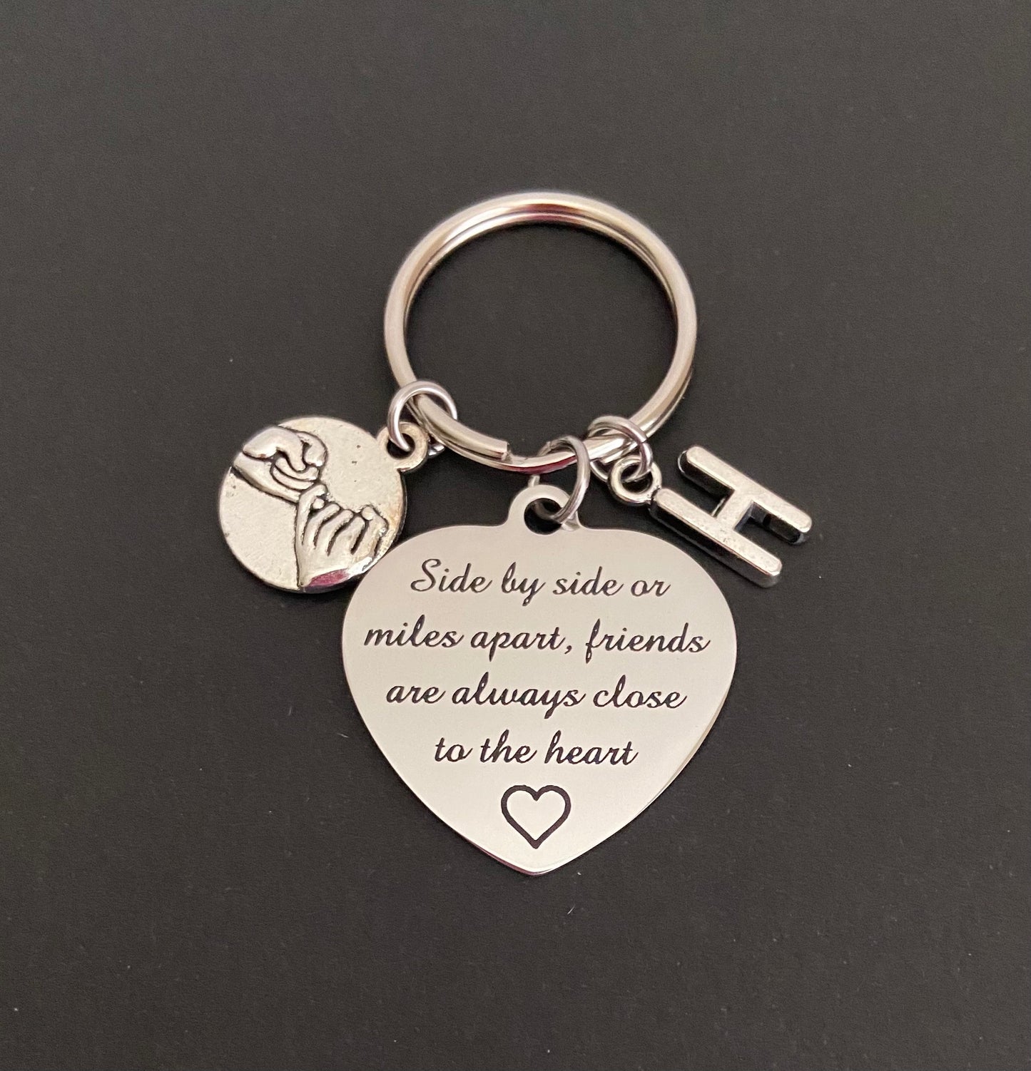 Personalized Long Distance Friendship Key Chain • Best Friend Long Distance Gift with Initial Charm