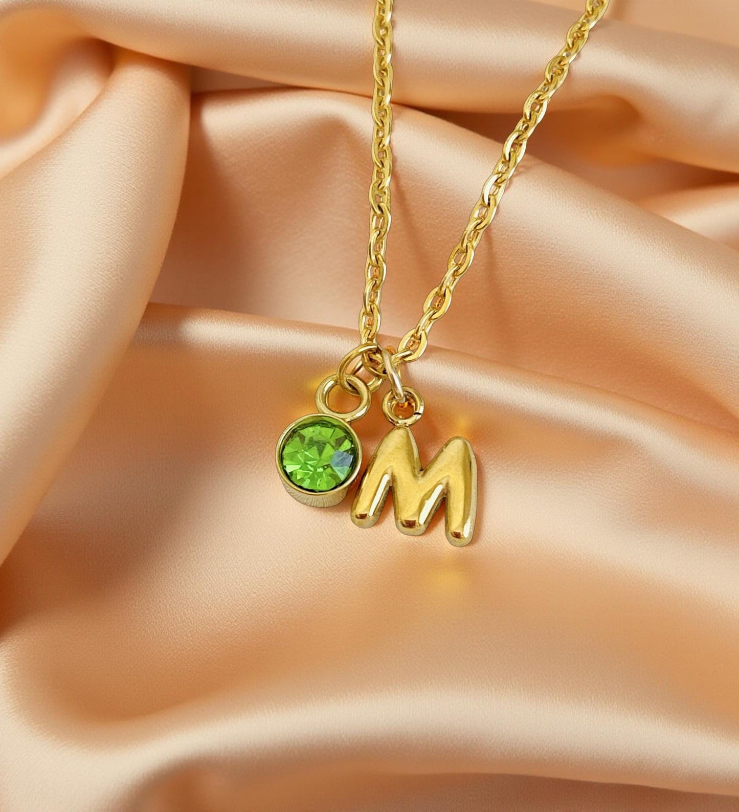 Personalized Birthstone & Small Bubble Initial Necklace • Gift for Her