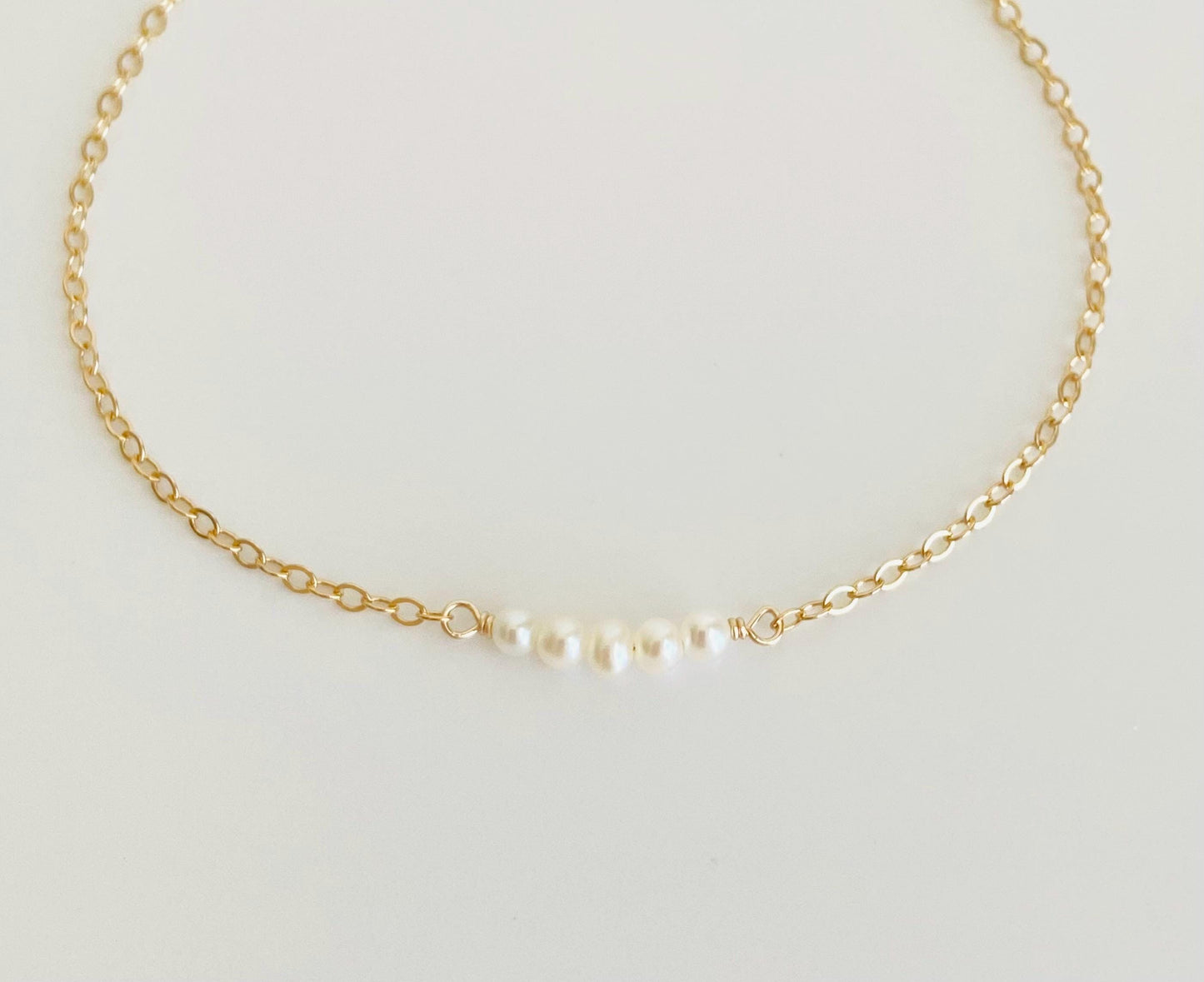 Tiny White Freshwater Pearl Bar Bracelet • Sterling Silver, Gold Filled or Rose Gold