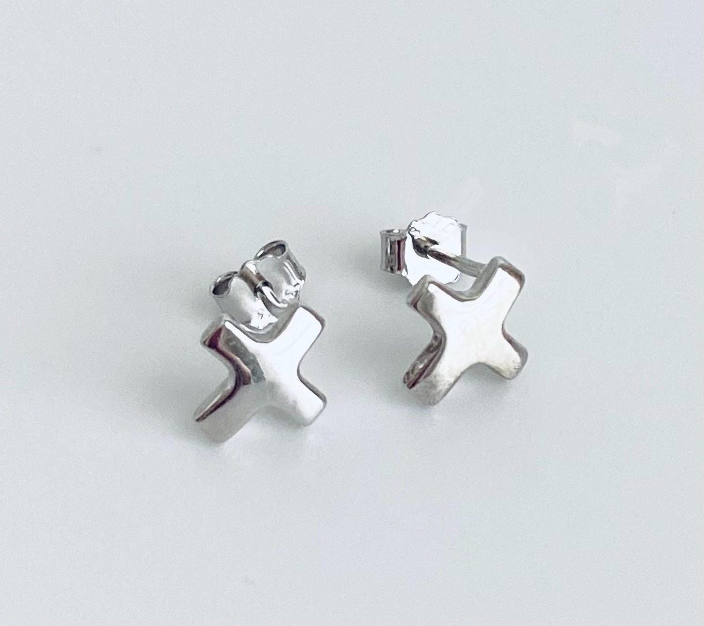Sterling Silver Cross Stud Earrings • Small Christian Cross Earrings, Minimalist Faith Jewelry Gift