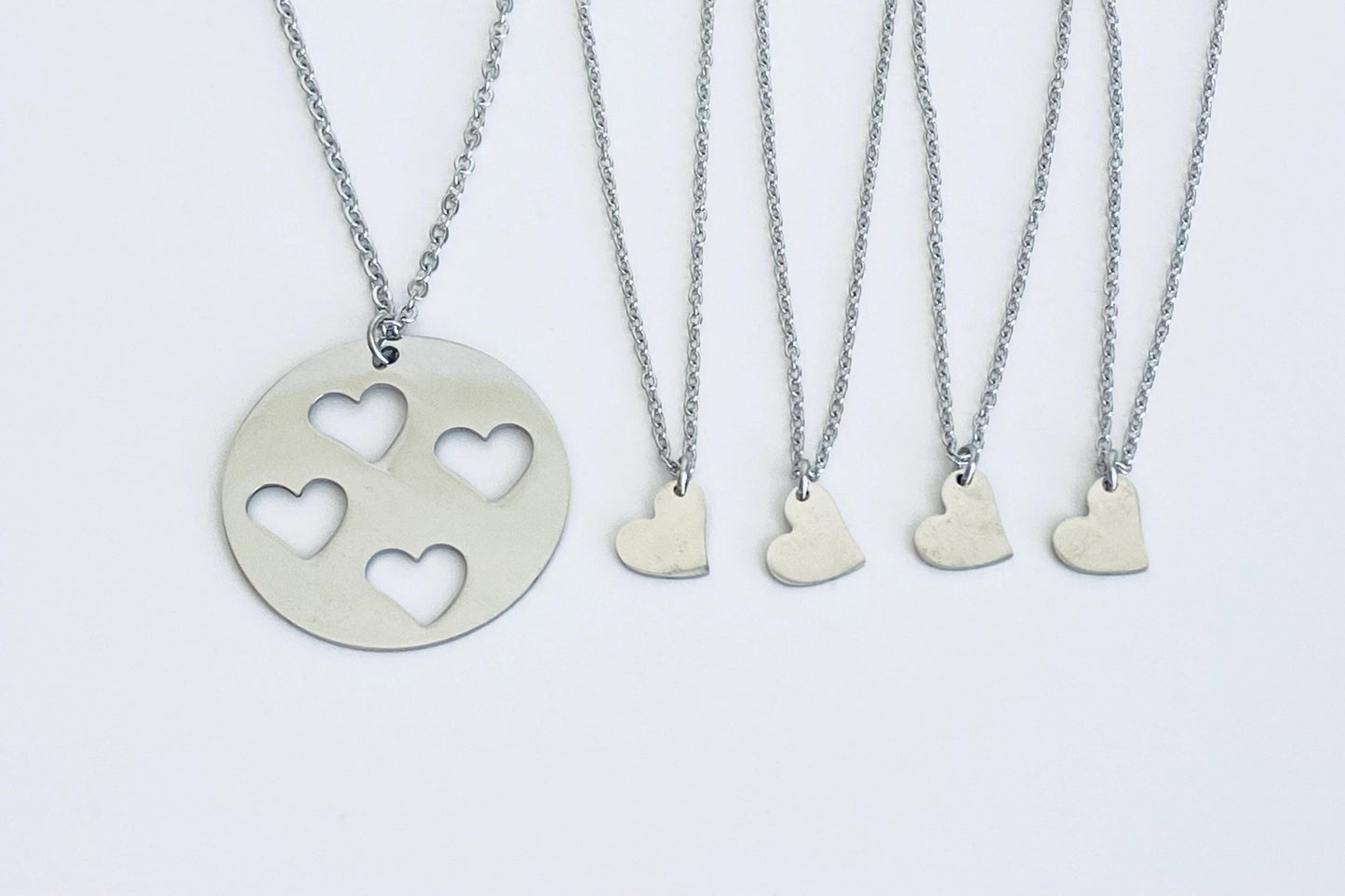 Stainless Steel Mother & 4 Daughters Necklace Set • Matching Family Necklace Set