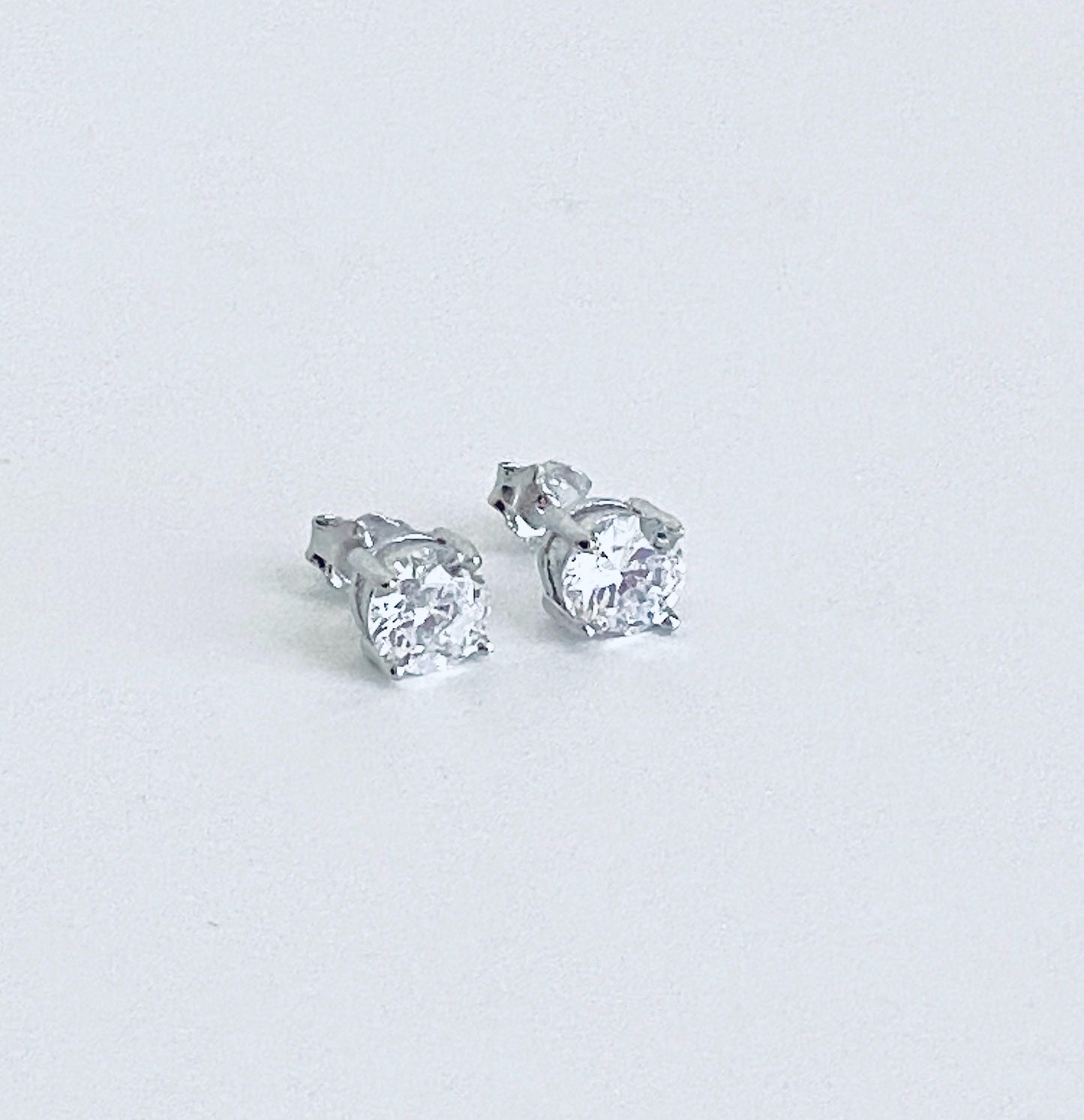 Sparkle Sterling Silver Cubic Zirconia Solitaire Stud Earrings • Dainty CZ Studs