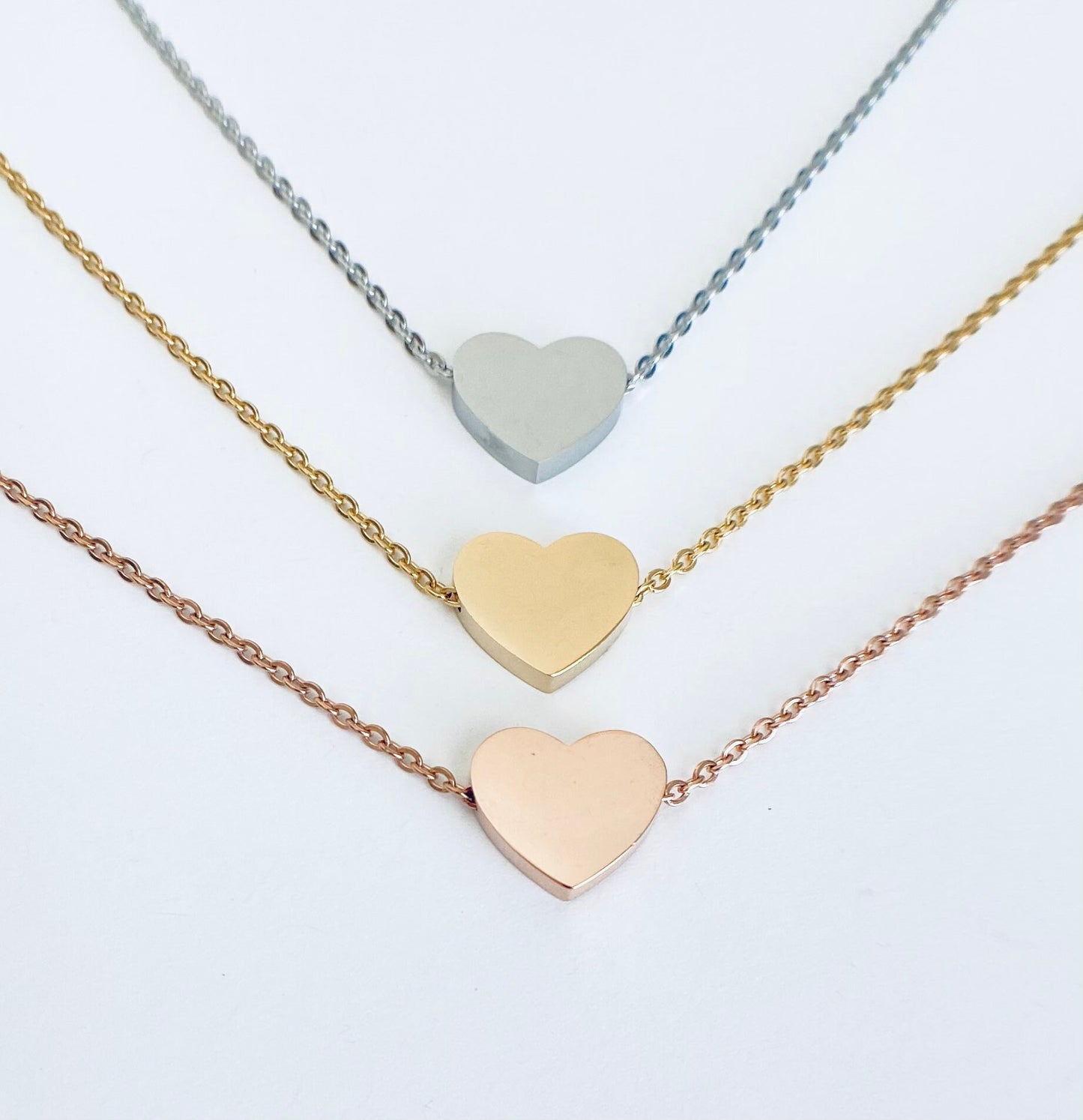 Personalized Floating Heart Necklace • Stainless Steel Heart Pendant Necklace