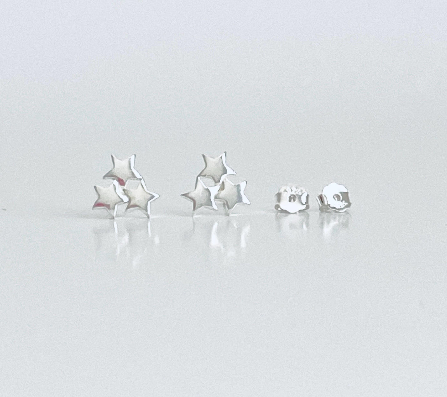 Sterling Silver Three Star Stud Earrings • 925 Triple Star Dainty Studs