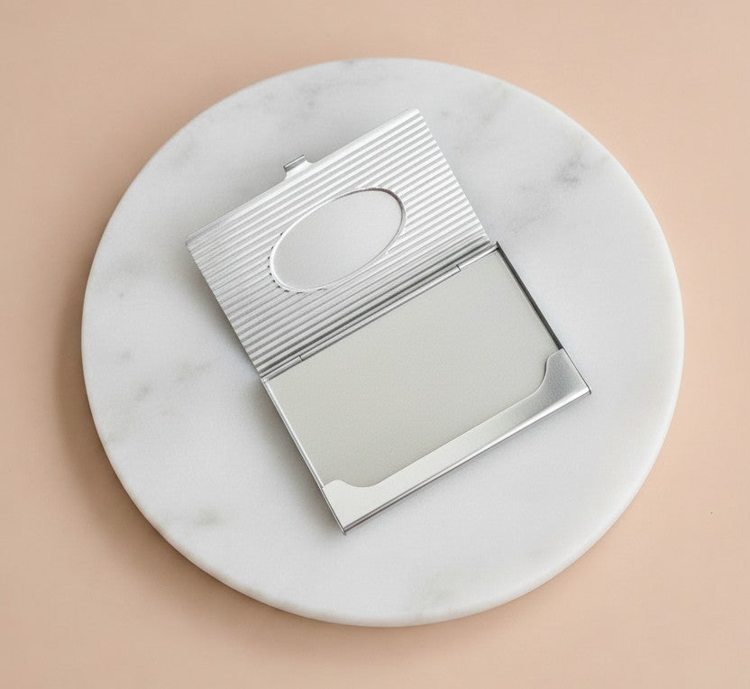 Personalized Metal Business Card Holder with Oval Center