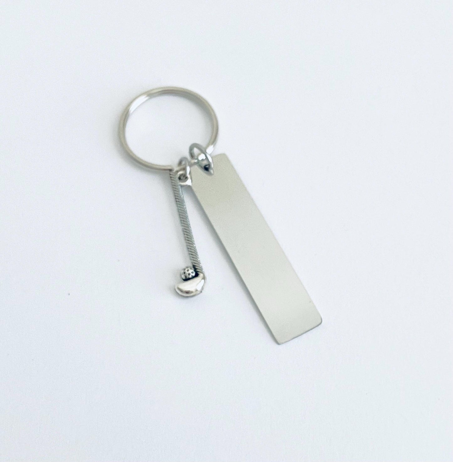 Personalized Stainless Steel Tag Key Chain with Golf Club Charm • Custom Engraved Golf Gift