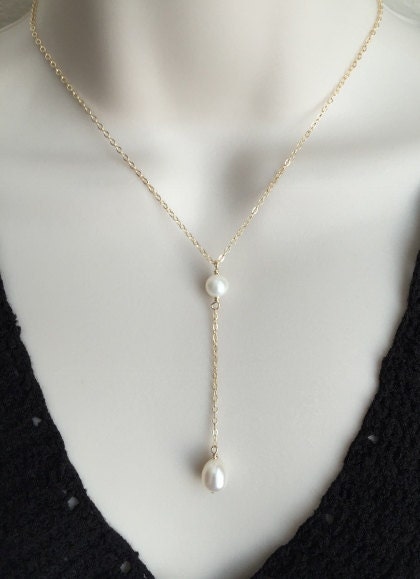 Dangle Y Pearl Pendant Necklace • Sterling Silver or Gold Filled