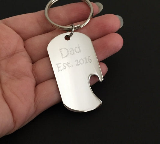 Personalized Stainless Steel Bottle Opener Key Chain • Custom Engraved Bar Tool Gift