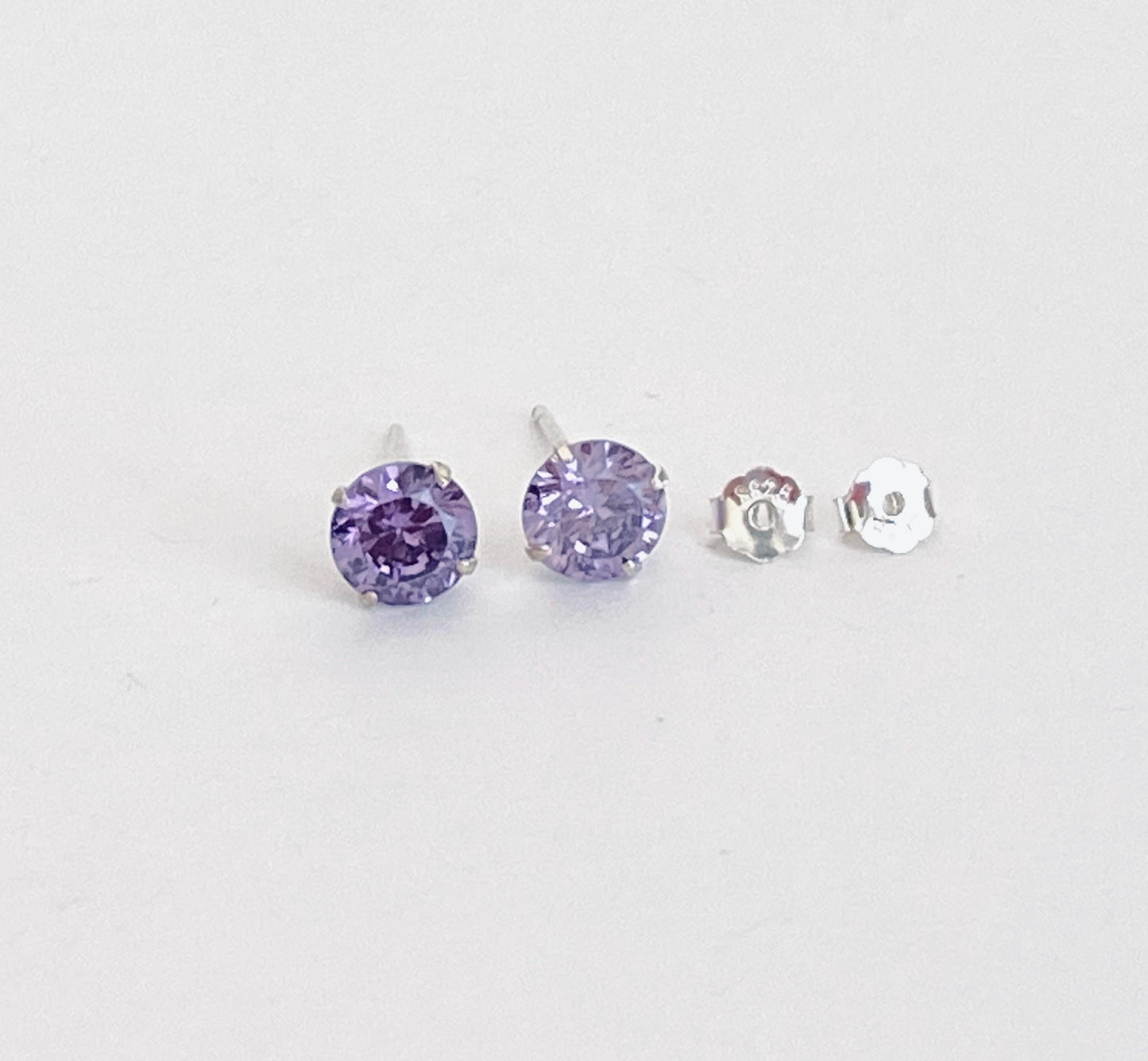 Sterling Silver Crystal Stud Earrings • 925 Silver Studs with Cubic Zirconia, Amethyst or Onyx