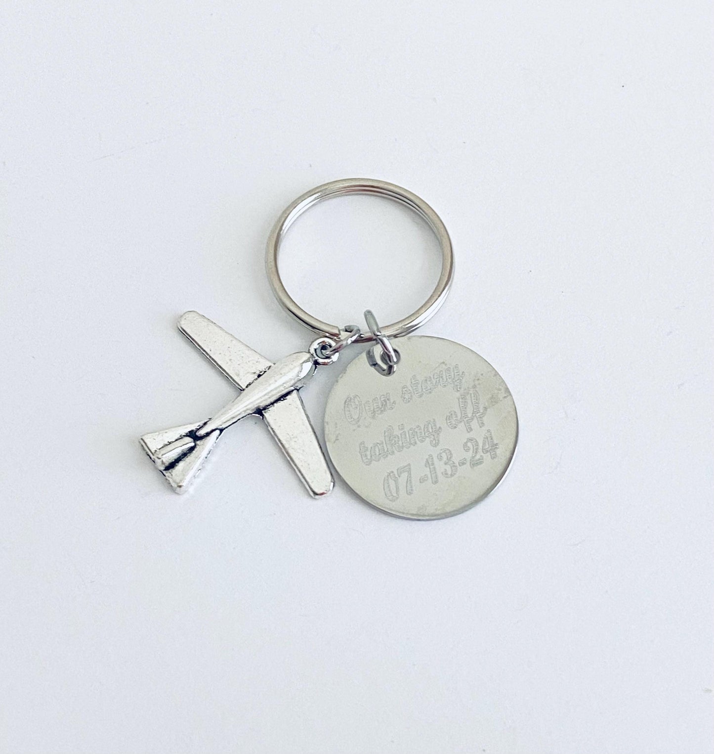 Personalized Airplane Keychain • Custom Engraved Key Chain with Airplane Charm
