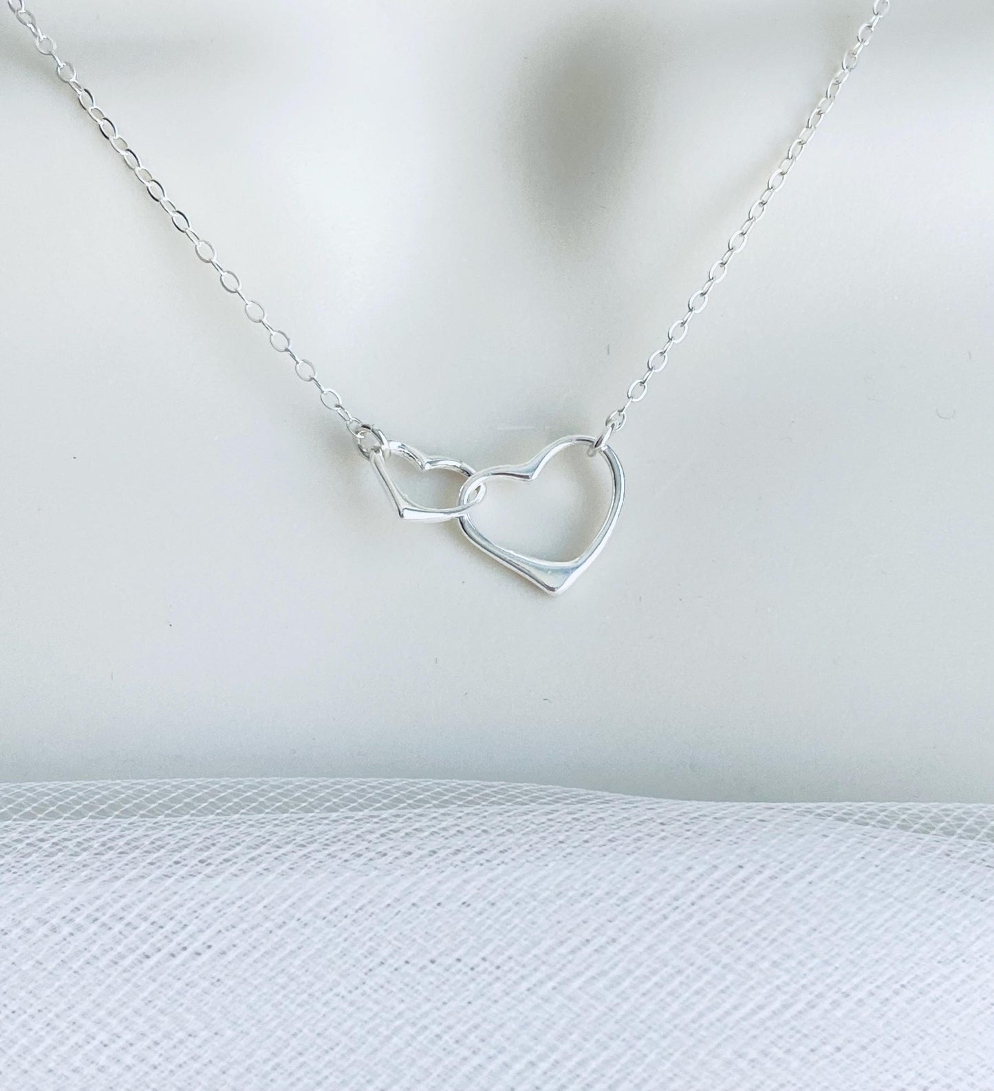 Sterling Silver Interlocking Heart Pendant Necklace • 925 Silver Minimalist Love Necklace