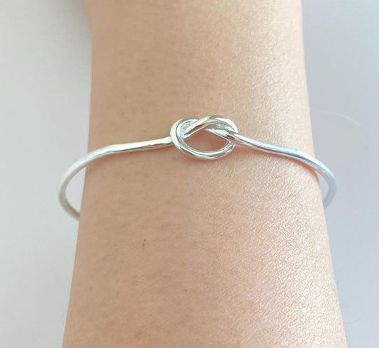 Sterling Silver Knot Bangle Bracelet • Minimalist Love Knot Bracelet