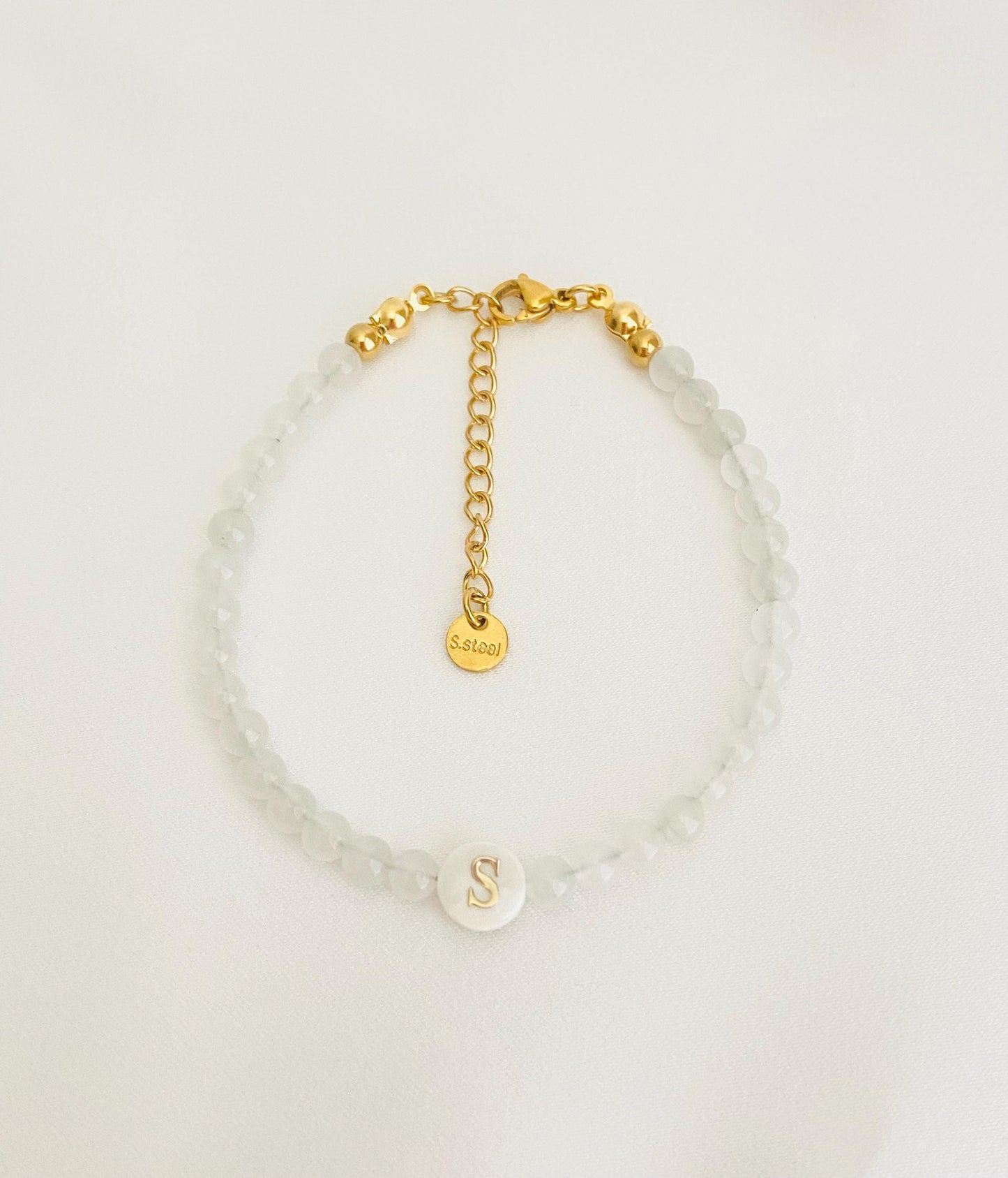 Personalized Shell Initial Bracelet • White Shell, Yellow Shell, Jasper & Ice Jade Beaded Bracelet
