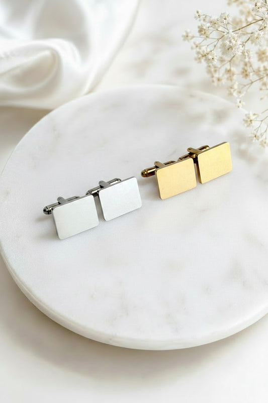 Personalized Polished Stainless Steel Rectangle Cufflinks • Silver & Gold