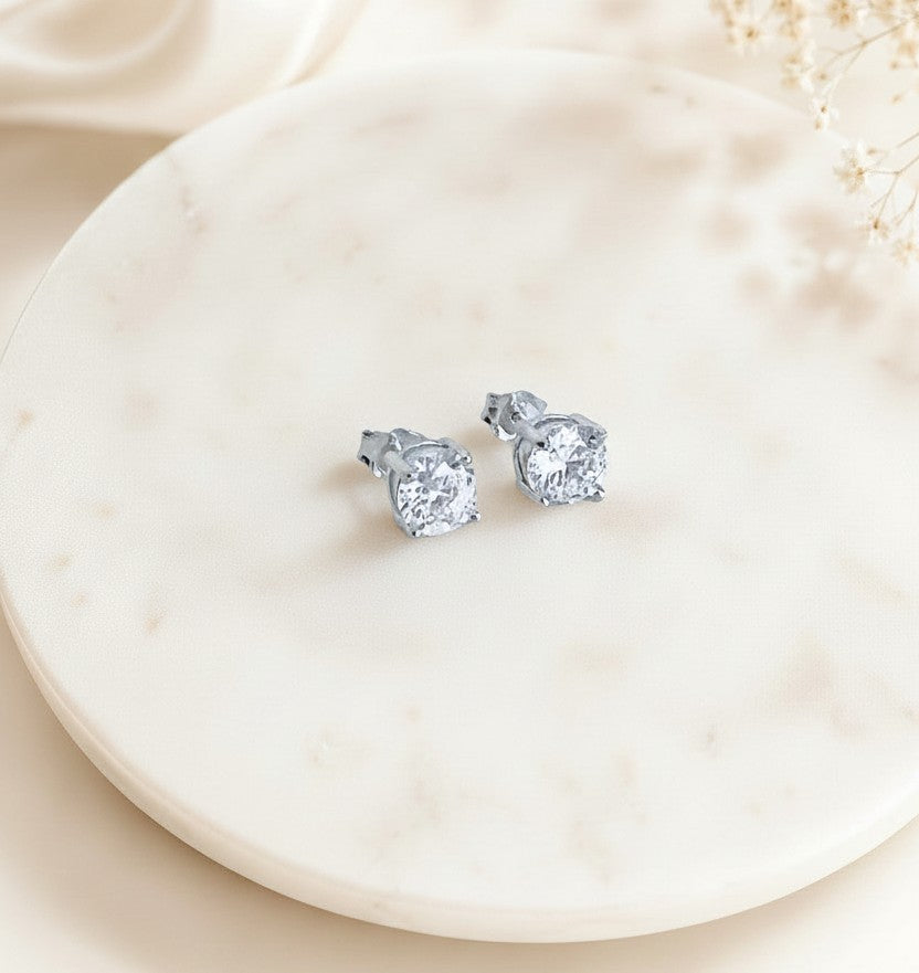 Sterling Silver Cubic Zirconia Solitaire Stud Earrings