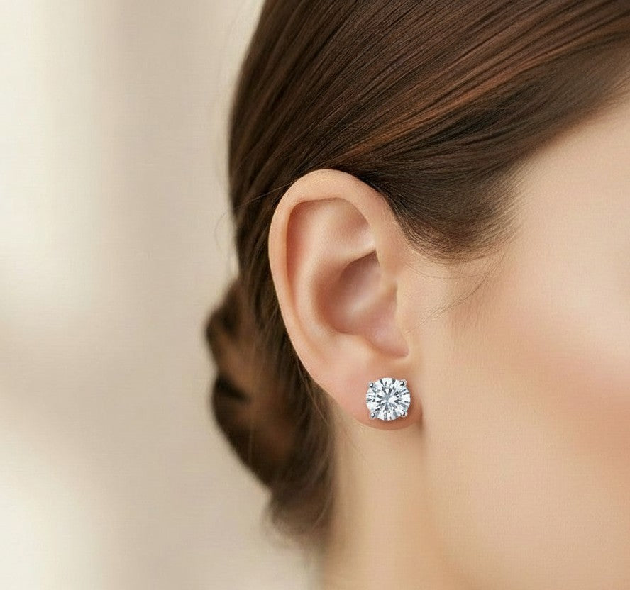 Sterling Silver Cubic Zirconia Solitaire Stud Earrings