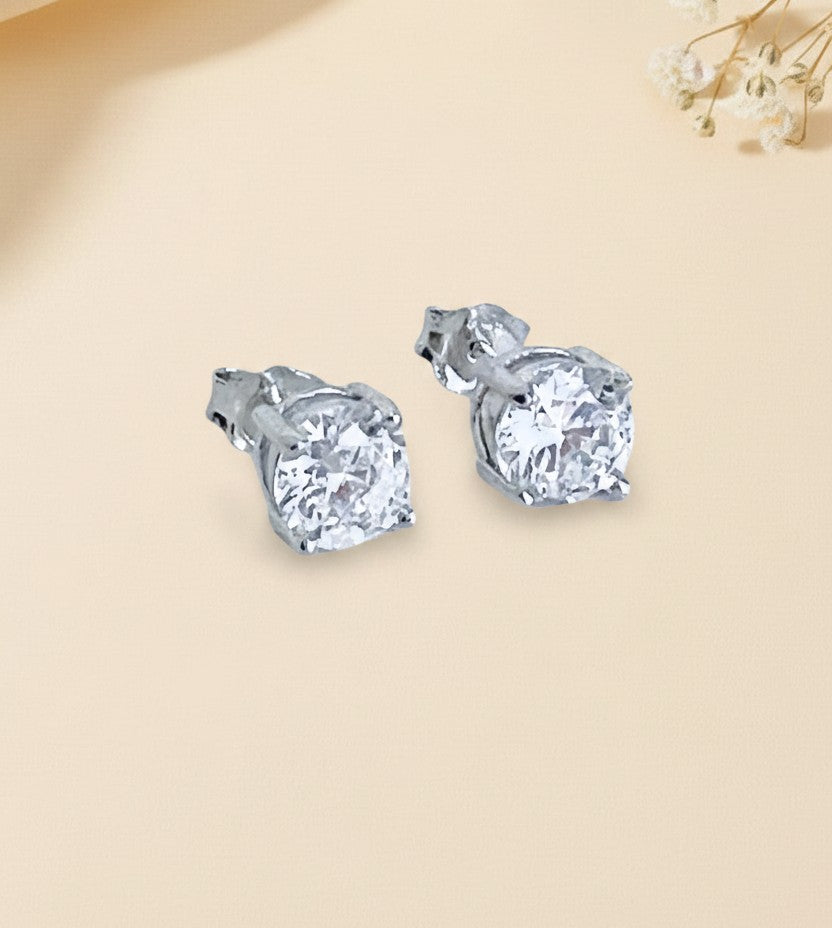Sterling Silver Cubic Zirconia Solitaire Stud Earrings
