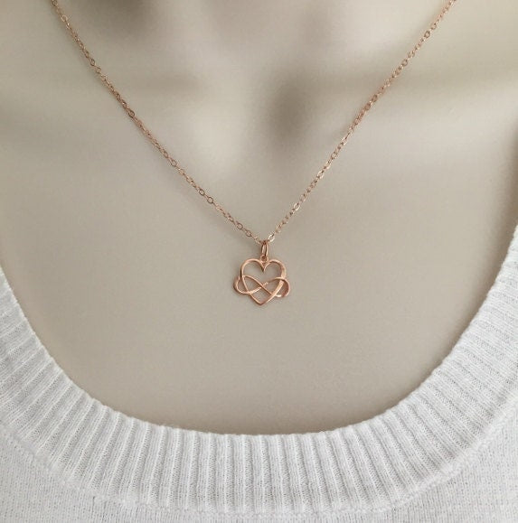 Infinity Heart Necklace • Sterling Silver, Gold or Rose Gold Infinity Love Necklace