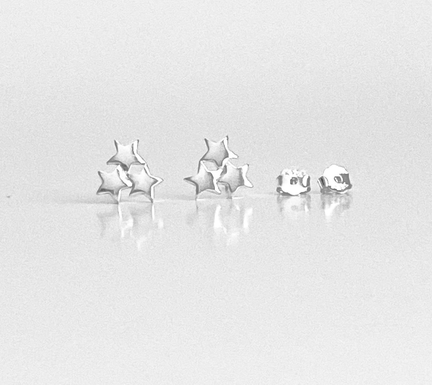 Sterling Silver Three Star Stud Earrings • 925 Triple Star Dainty Studs