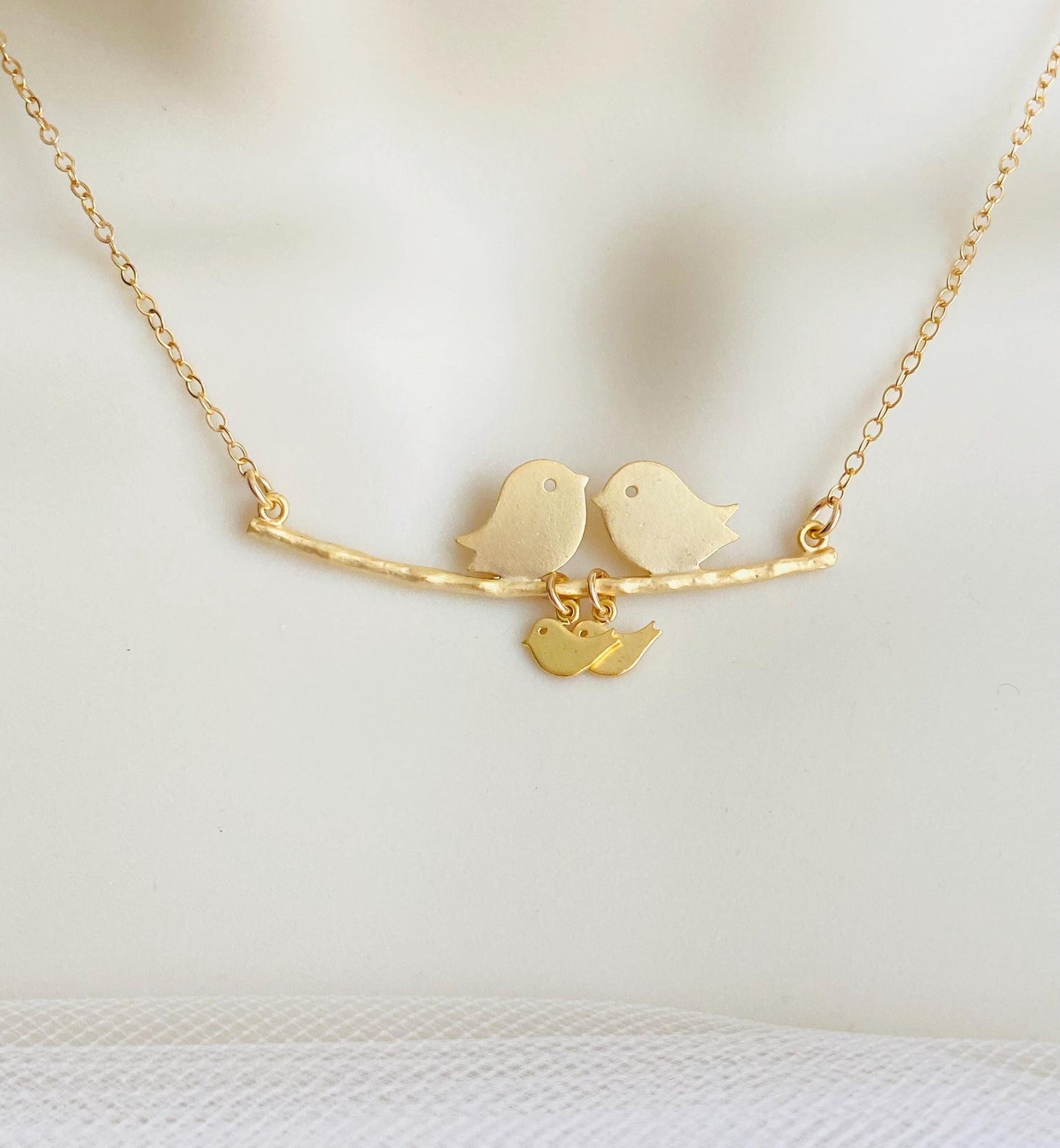 Personalized Love Birds Branch Necklace with Baby Charms • Custom Family Bird Jewelry