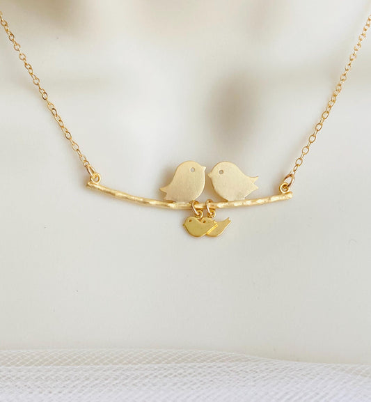 Personalized Love Birds Branch Necklace with Baby Charms • Custom Family Bird Jewelry