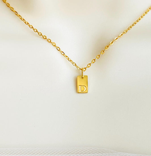 Stainless Steel Mini Initial Tag Necklace • Personalized Letter Necklace in Stainless Steel or Gold