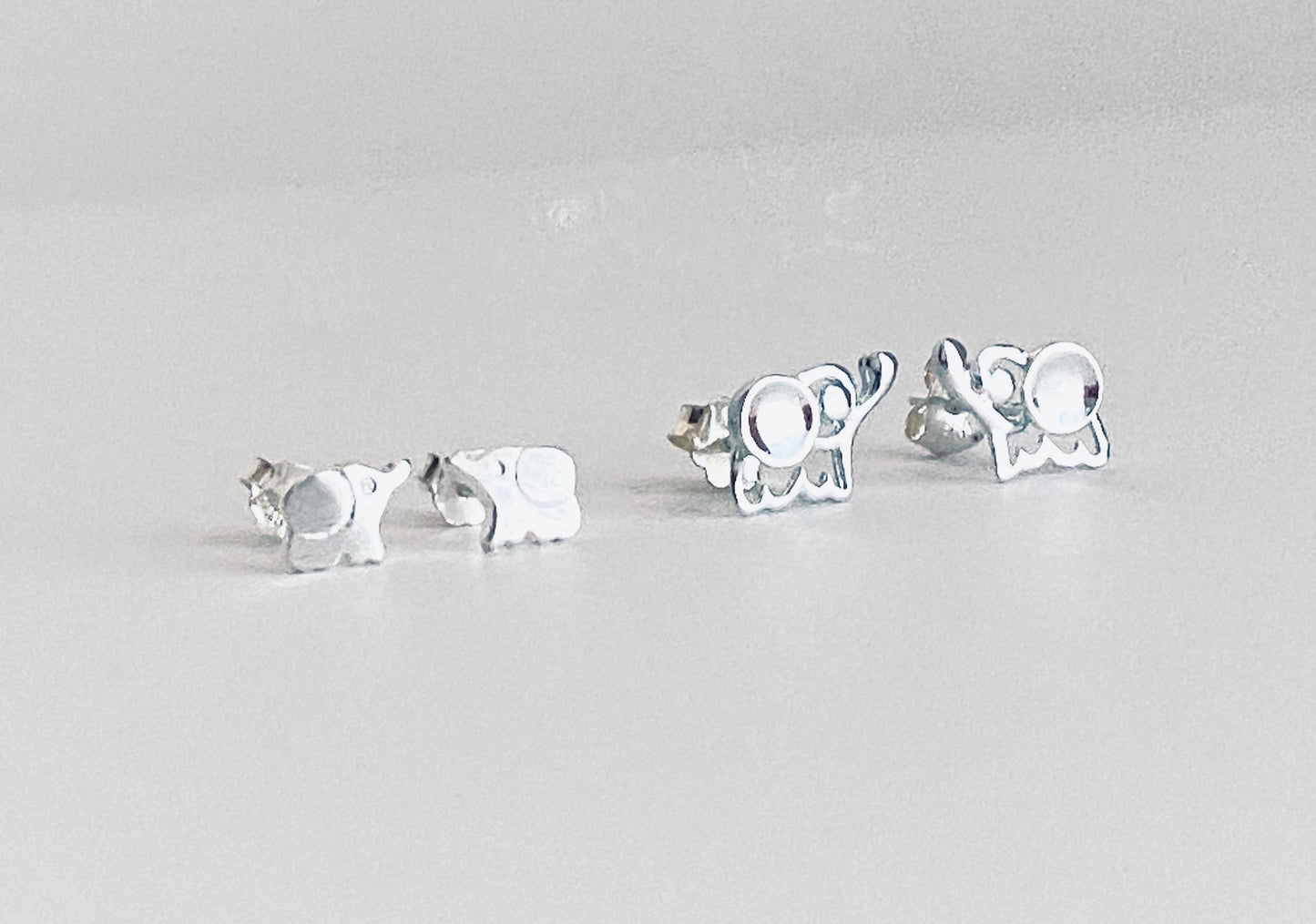 Sterling Silver Elephant Stud Earrings • Tiny Solid or Small Silver Elephant Studs