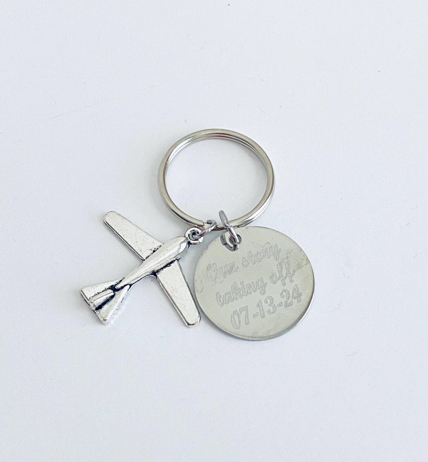 Personalized Airplane Keychain • Custom Engraved Key Chain with Airplane Charm