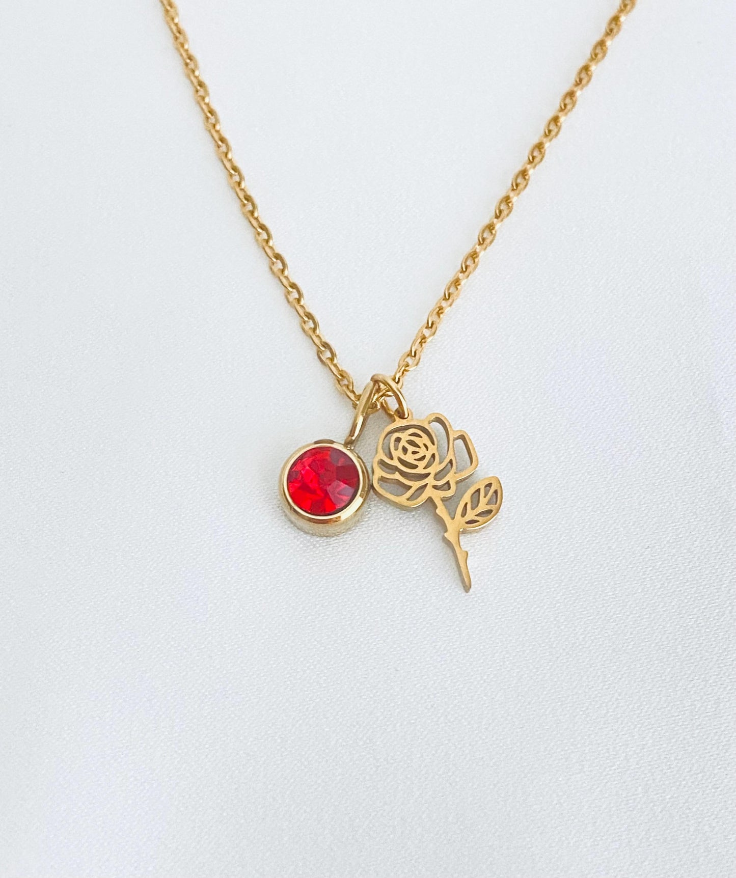 Personalized Birthstone & Birth Flower Pendant Necklace • Custom Necklace in Stainless Steel or Gold