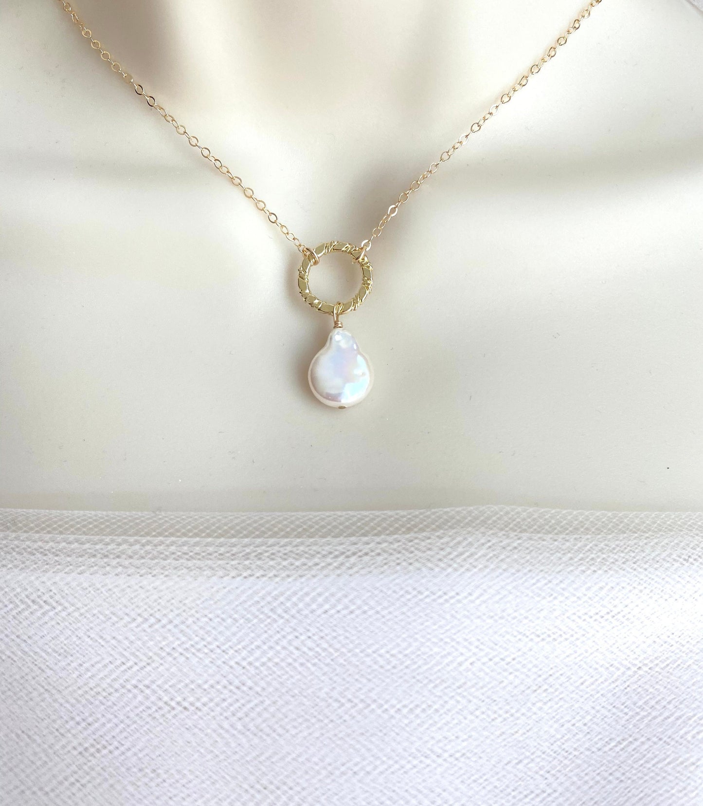 Teardrop Pearl Pendant Necklace • Sterling Silver or Gold Filled Dainty Drop Necklace