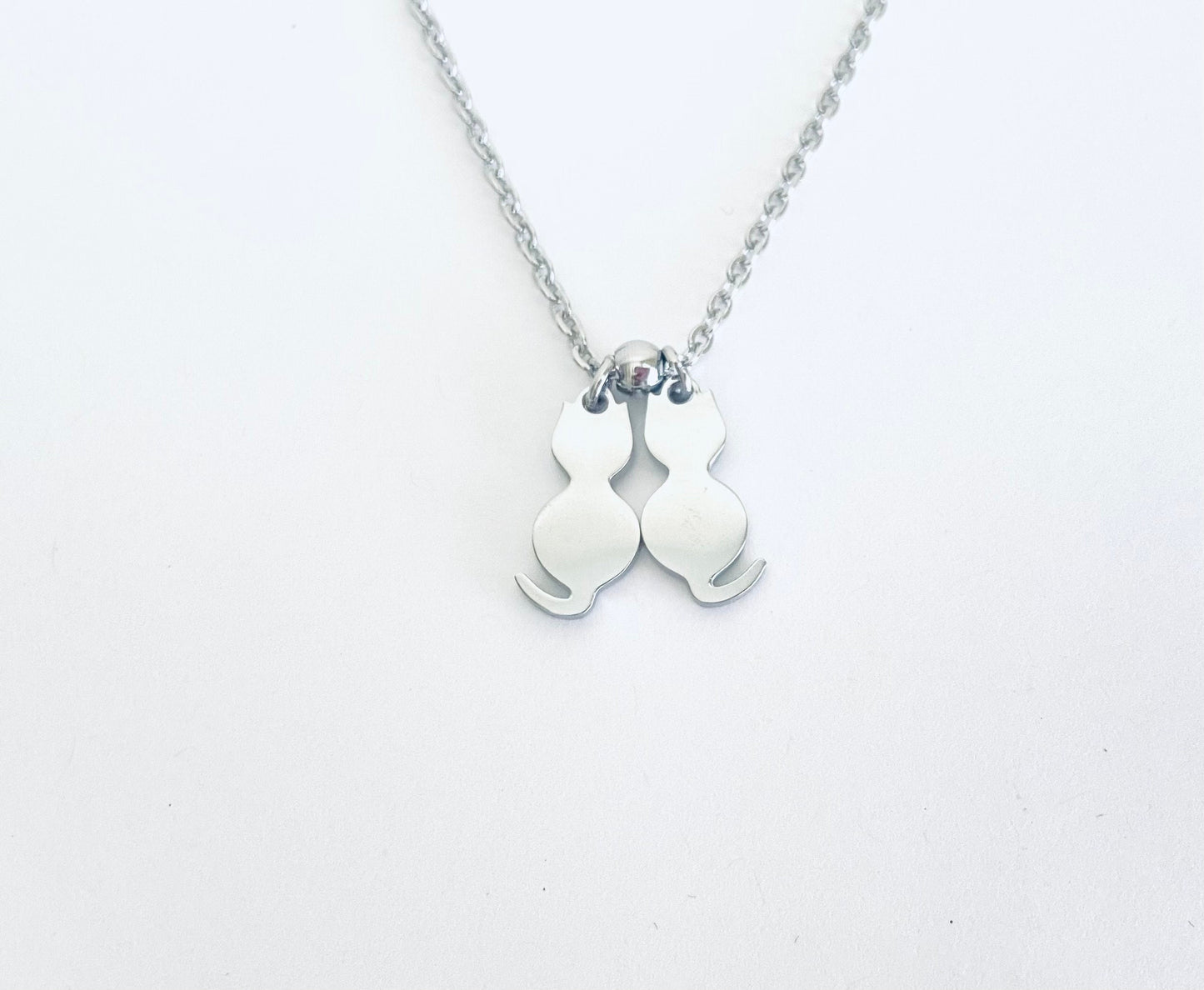 Personalized Stainless Steel Cat Charm Necklace • Custom Cat Lover Necklace