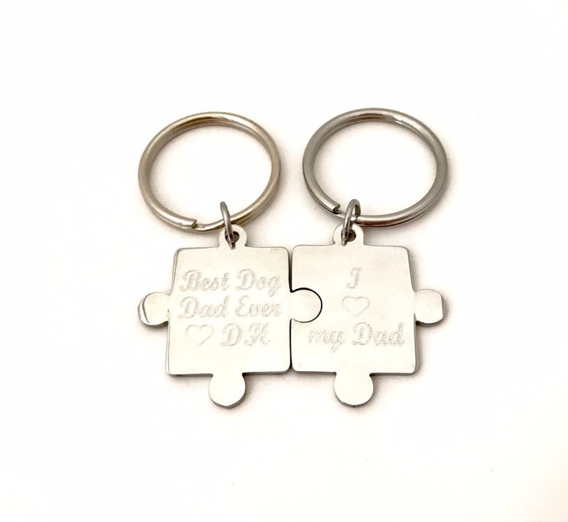 Personalized Stainless Steel Puzzle Keychain Set • Custom Engraved Matching Key Chains