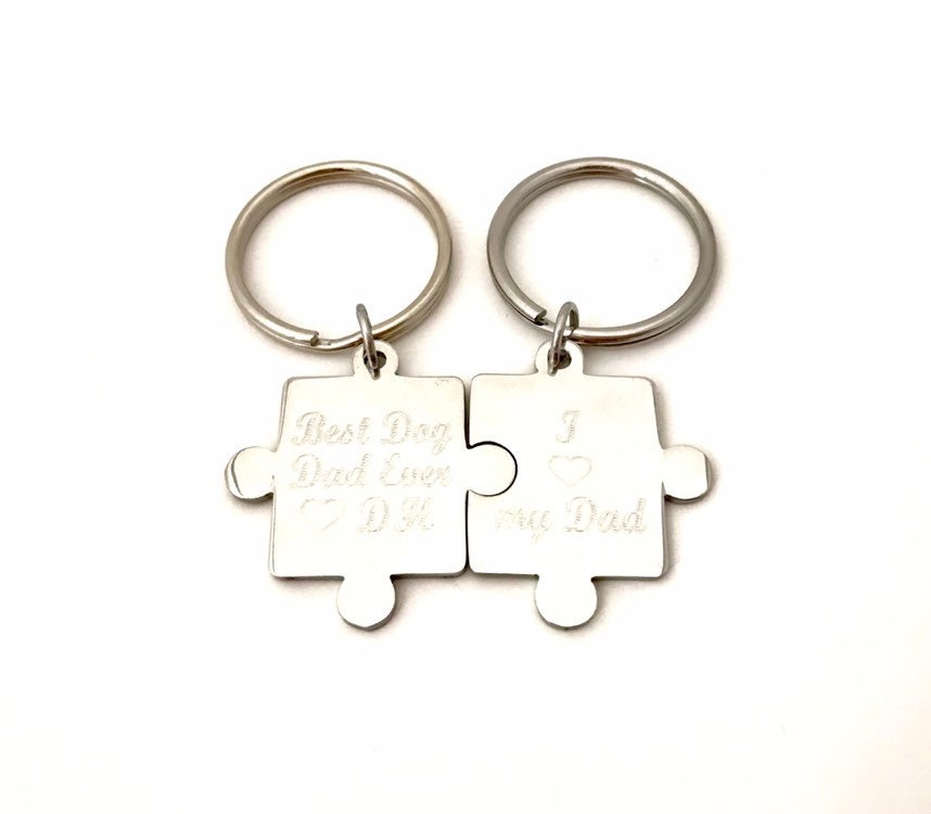 Personalized Stainless Steel Puzzle Keychain Set • Custom Engraved Matching Key Chains