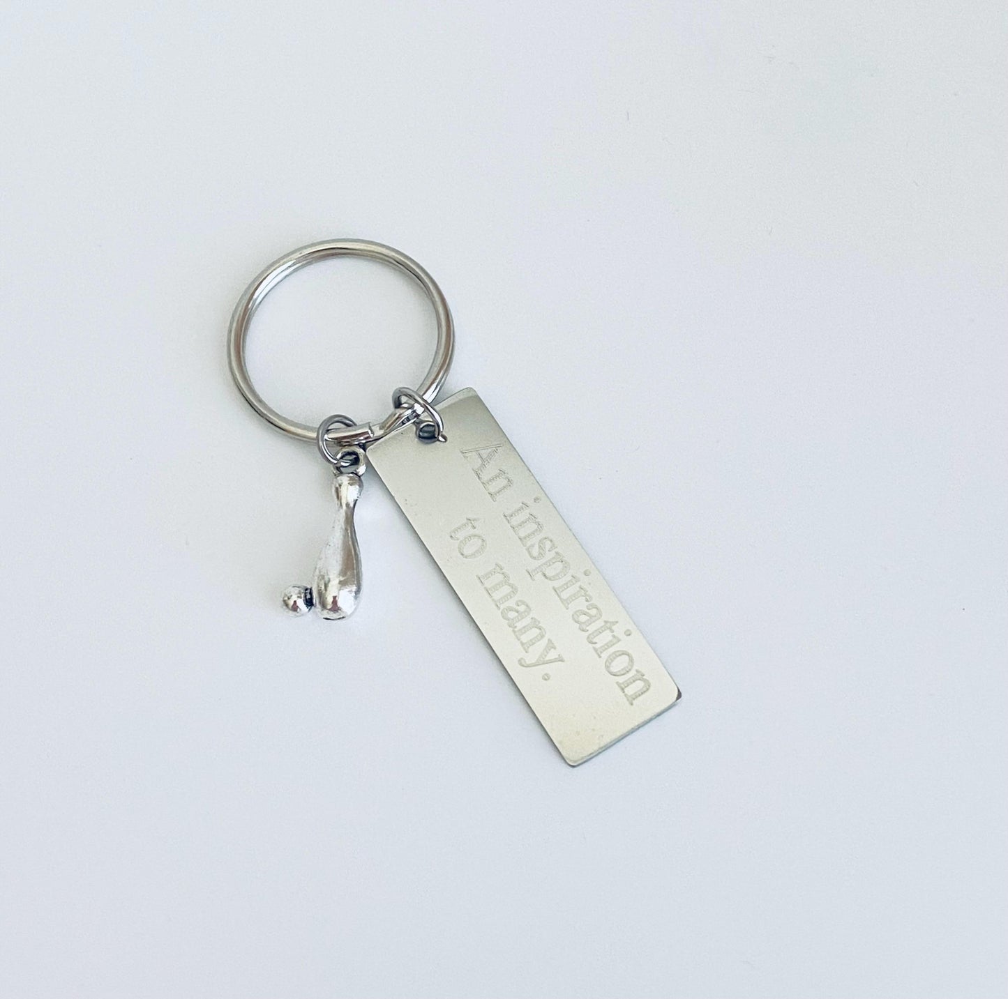 Personalized Key Chain with Bowling Pin Charm • Custom Engraved Bowling Gift