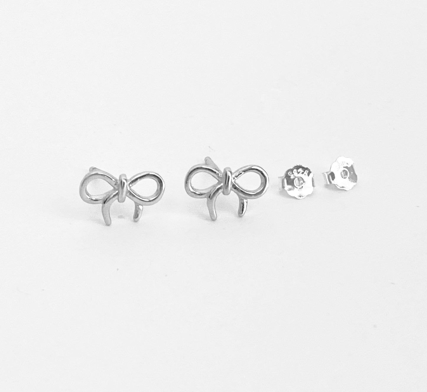 Sterling Silver Small Tie The Knot Bow Stud Earrings • 925 Dainty Bow Studs