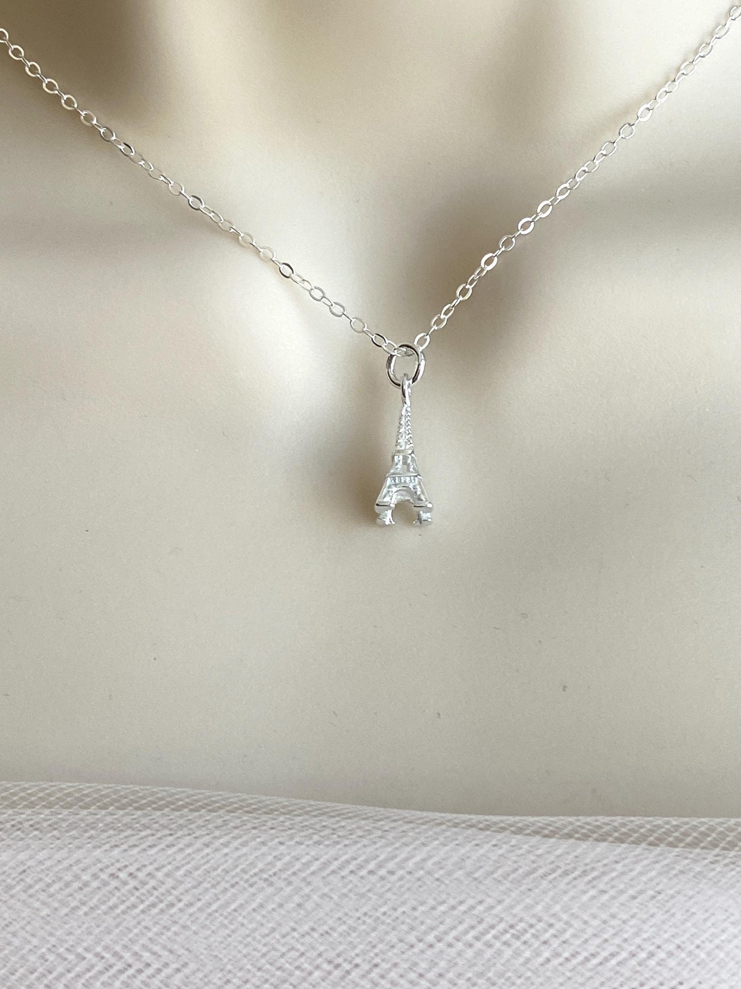 Sterling Silver Eiffel Tower Pendant Necklace • 925 Silver Paris Landmark Charm
