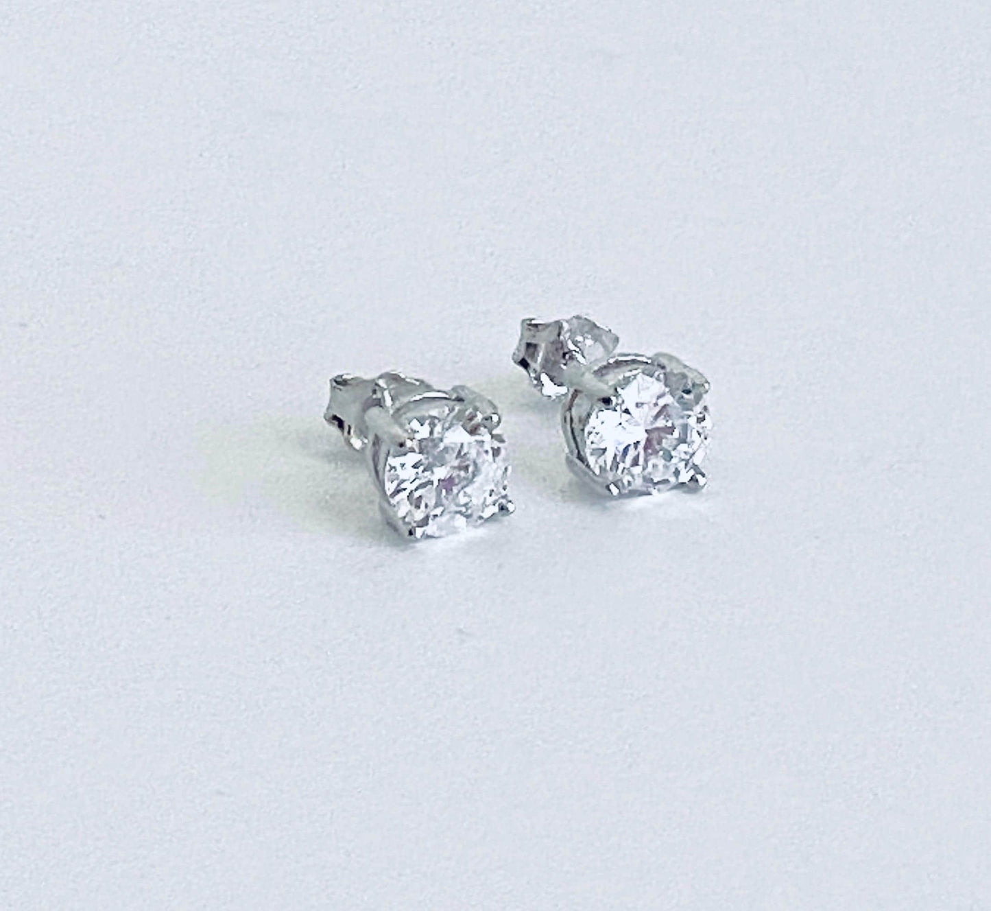Sparkle Sterling Silver Cubic Zirconia Solitaire Stud Earrings • Dainty CZ Studs